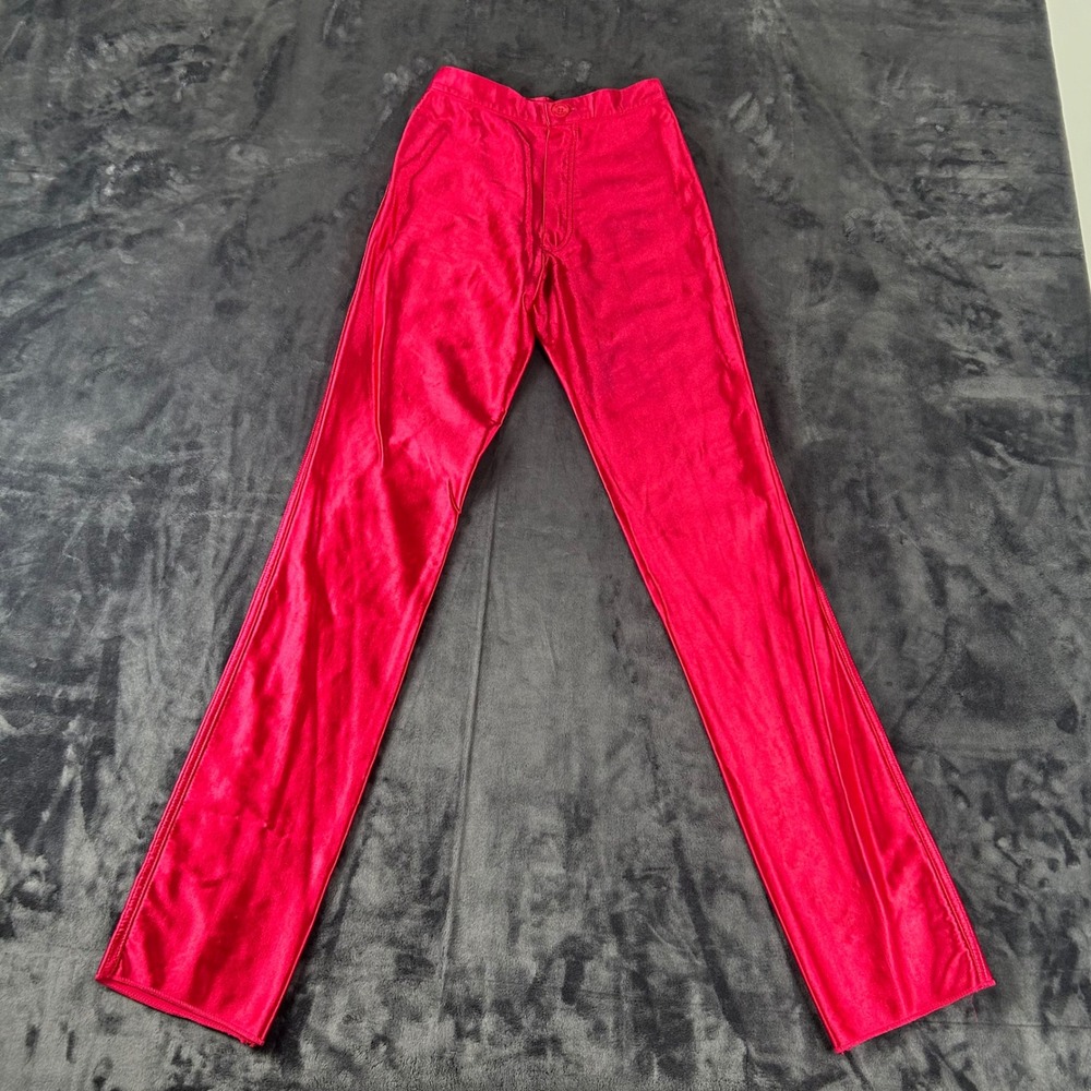 Danskin Disco Pants Ladies 5/6 Red Metallic High Waisted Shiny Spandex Vintage